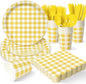 Vyntra Checkered Gingham Paper Plates and Napkins Set by PartyTablewareSupplies