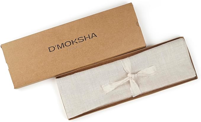 D'Moksha Homes Linen Table Runner 60 Inches - 100% Pure Linen Light Natural Table Runner 14 x 60 Inch for Coffee Tables, Dresser, Valentines, Spring, Easter - Machine Washable