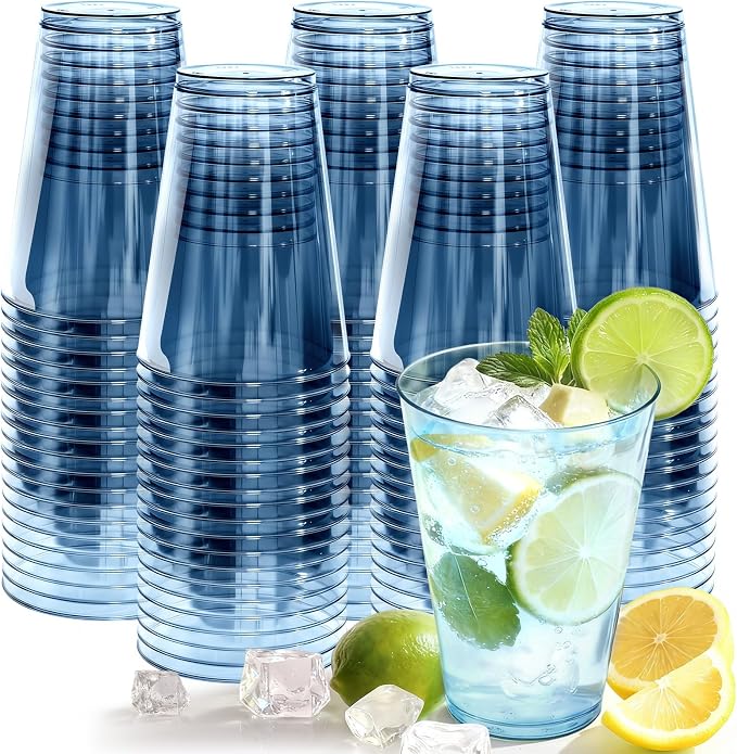 Glowserve 100 Pack 12 oz Blue Disposable Plastic Cups Cocktail Glasses | Cold by glowserve