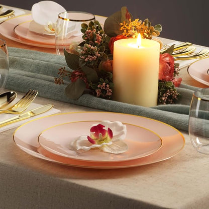 100 Pink Gold Plastic Plates Set, Elegant Fancy Heavy Duty - Image 8