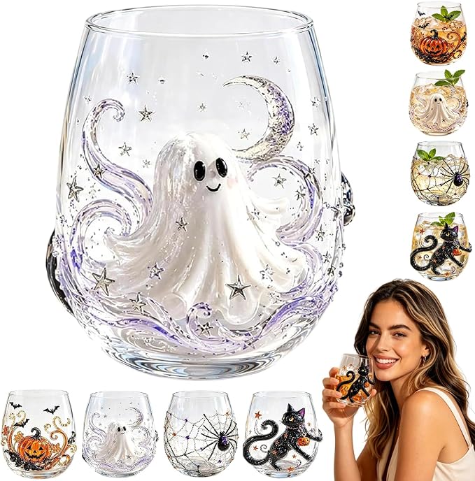 3D Halloween Artisan Glassware Collection, Handleless Glass Cups by Unknown