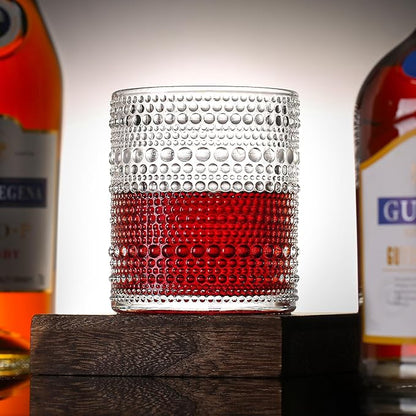 Glassware Set of 6, 13 OZ/390ml Hobnail Kitchen Glassware, Embossed Vintage Glass for Water, Cocktail, Soda, Beverage, Juice