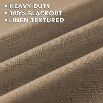 H.VERSAILTEX Linen Curtains 100% Blackout Curtains for Bedroom 63 inch Long Full Light Blocking Nature Linen Blended Window Curtains for Living Room Nickel Grommet (2 Panels, Heathered Macchiato)