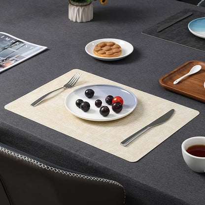 Myir JUN Placemats Set of 8, Dual Sided Faux Leather Placemats Place Mats Set of 8 Indoor for Dining Table Non-Slip Washable Heat Resistant Outdoor Table Mats (Set of 8, Gray Cream)