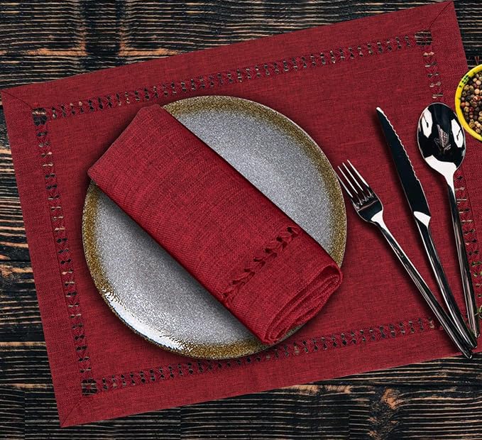 Grelucgo Handmade Hemstitched Polyester Rectangle Table Placemats - Image 6