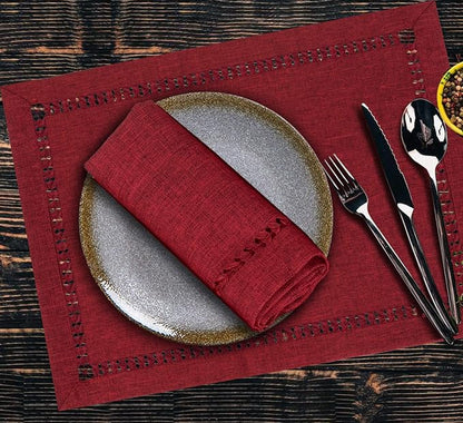 Grelucgo Handmade Hemstitched Polyester Rectangle Table Placemats - Image 6