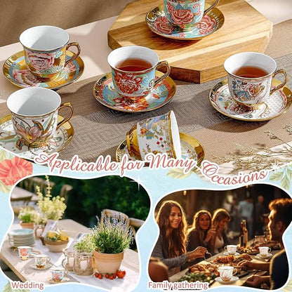 Teenyyou Set of 18 Tea Cups and Saucers Tea Party Decorations Floral Porcelain - Image 6