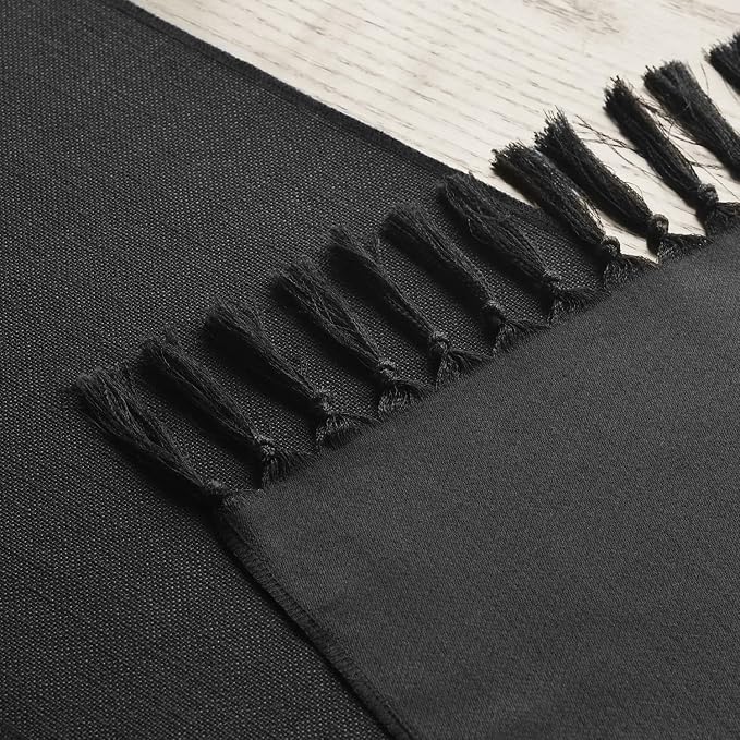 Artoid Mode Black Tassel Table Runner, Halloween Linen Blend Rustic Farmhouse - Image 4