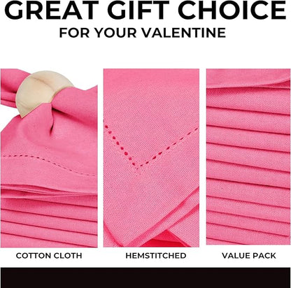 Bedding Craft 100% Cotton Cloth Dinner Napkins Set of 12 – 18x18 Baby Pink Hemstitched – Soft Durable Machine Washable Fabric Napkins for Weddings, Parties & Holidays