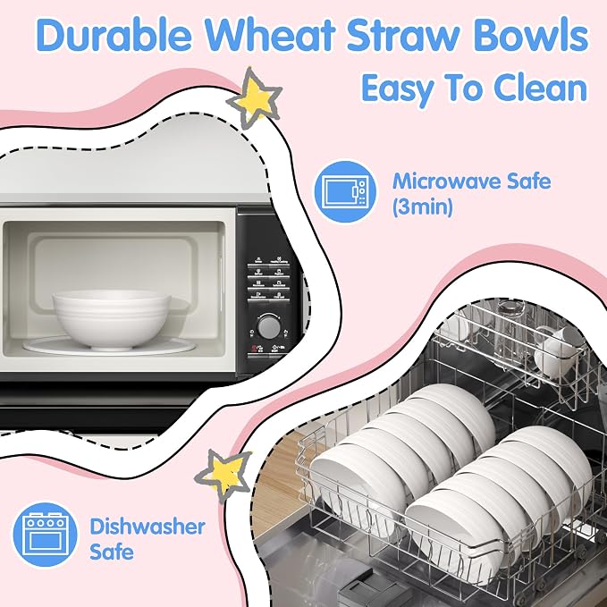 Quatish 14 PCS Unbreakable Cereal Bowls, Dishwasher & Microwave Safe Wheat - Image 3