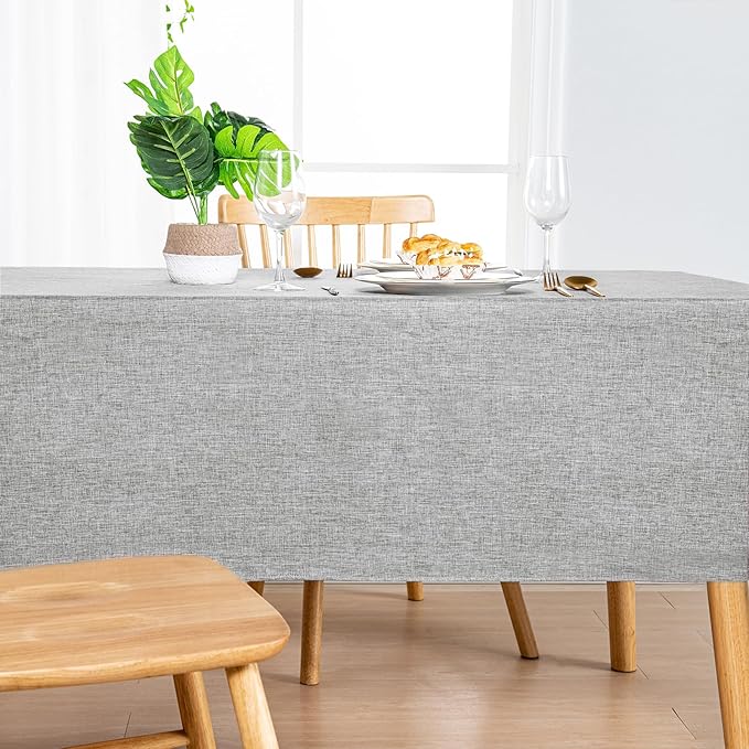 Hiasan 2 Pack Faux Linen Rectangle Tablecloth - Wrinkle and Stain Resistant Washable Table Cloth for Kitchen Dining Room Holiday Table Cover for Party Dinner, Light Grey, 90 x 156 Inch