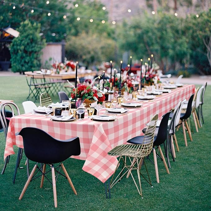 Plaid Tablecloth 2 Pack, 54 x 80 inch, Peach Pink and White | Waterproof - Image 6