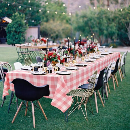 Plaid Tablecloth 2 Pack, 54 x 80 inch, Peach Pink and White | Waterproof - Image 6