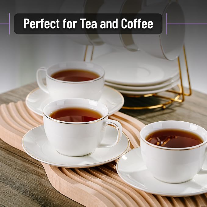 BTaT- Cappuccino Cups with Saucers 6 oz, Dishwasher Safe, Au Lait, Flat White - Image 5