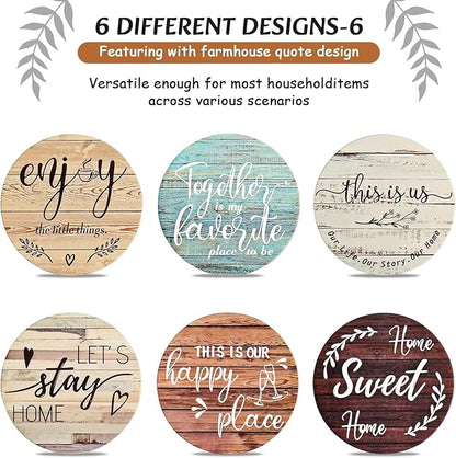 House Warming Gifts for New Home Farmhouse Coaster for Drinks Wood Coasters Set of 6 Personalized Christmas Coasters with Holder Valentines Day Gifts Heart Coaster for Home Decor (Classic Farmhouse)