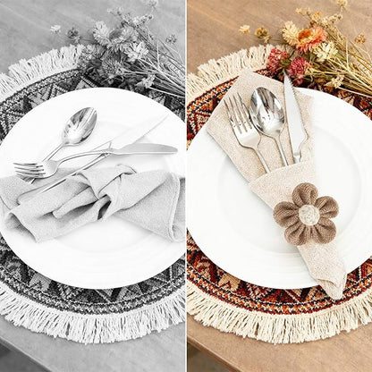 Valentine's Day Napkin Rings Set of 12 Handmade Rustic Napkin Rings Reusable Boho Napkin Ring for Elegant Dining Table Decoration Perfect for Christmas, Thanksgiving, Wedding, Holiday, Everyday Use