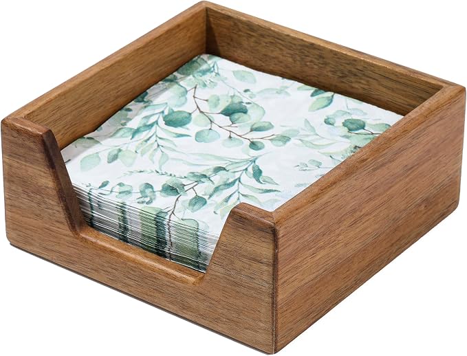 Cocktail Napkin Holder for 5.5 x 5.5 inch Napkin, Acacia Wood Napkin Holder | by Aoravvik