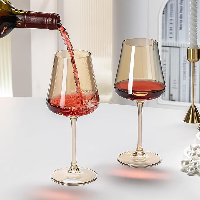 PTSTING Wine Glasses Set of 4 Amber Wine Glass 14oz Glassware for Tasting,Wedding,Anniversary,Christmas, Birthday