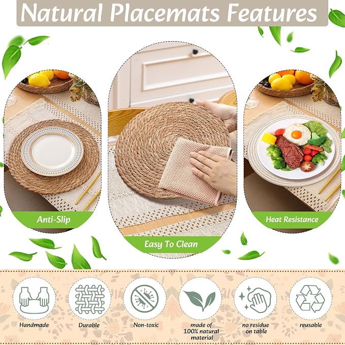 Boho Placemats 4/6/8 Set of Round Woven Placemat Macrame Style Bicolor - Image 5