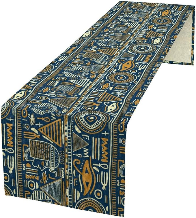Retro Ancient Egypt Table Runner Vintage Ethnic Ornament Tribal Dinner Runner by moderw