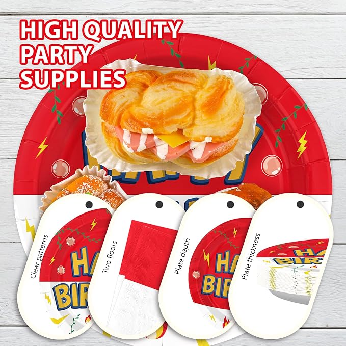 Grencian 200Pcs Cartoon Anime Happy Birthday Party Supplies, Serves 50 | - Image 6