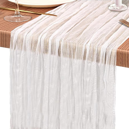 Showgeous 2 Pack White Cheesecloth Table Runners Boho Wedding Decor | Rustic - Image 9