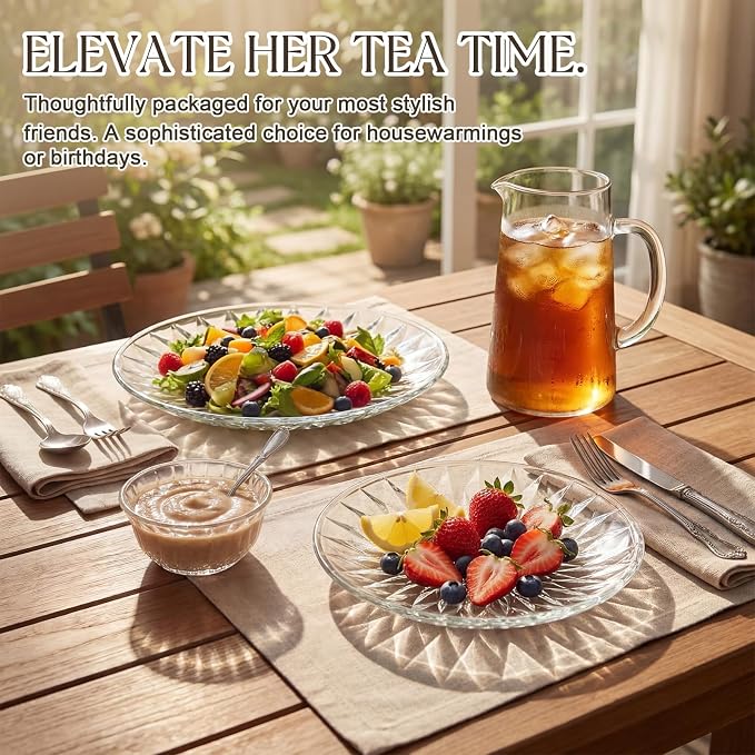 Havawish 18 Pcs Glass Dinnerware Set, Flowers | Clear Glass Plate and Bowl Sets - Image 3