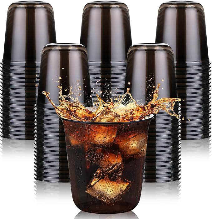 KesaPlan 100 Pcs 12oz Plastic Black Cups, Disposable Wine Cocktail Glasses | by KesaPlan