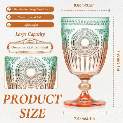 XUWAIDSGN 6Pcs Plastic Vintage Wine Glasses 13.5oz Reusable Embossed Goblet - Image 4