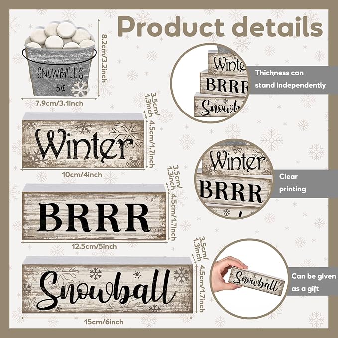 Moucuny 4 Pcs Winter Table Decorations Winter Tiered Tray Decor Christmas Table - Image 5