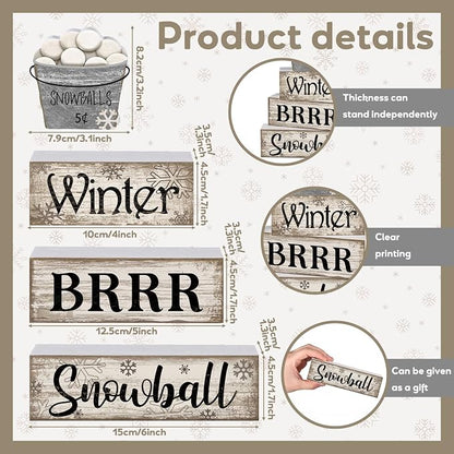 Moucuny 4 Pcs Winter Table Decorations Winter Tiered Tray Decor Christmas Table - Image 5