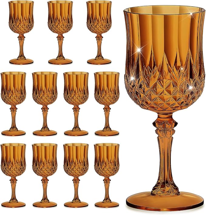 7OZ Plastic Wine Glasses, Reusable Vintage Goblets Unbreakable Drinking Glasses by Unknown