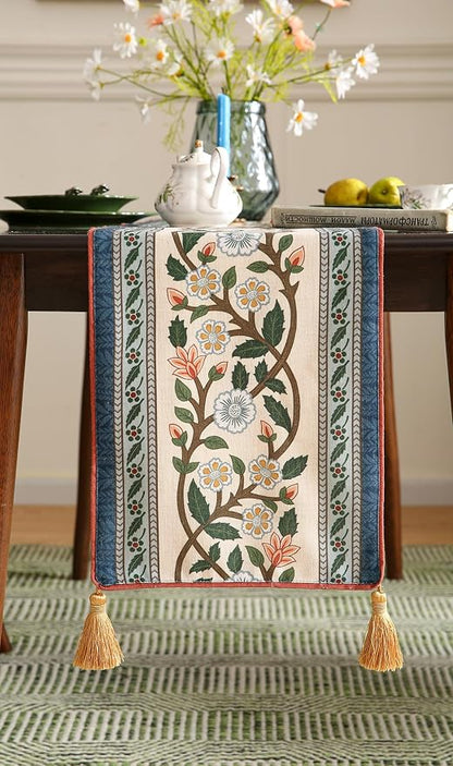 Designer Vintage Linen Long Table Runner, Floral Pattern, Dining Table - Image 4