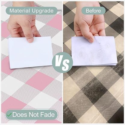 misaya Rectangle Waterproof Vinyl Table Cloth, Buffalo Flannel Backed Tablecloth, Wipeable Plastic Table Cover for Valentine's Day, Dinner, Kitchen, Outdoor (60" x 120", Pink and White)