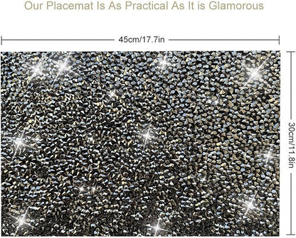Black Square Placemats - Heat Resistant, Rhinestone Decor, Set of 12