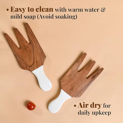 Folkulture Salad Hands or Set of 2 Acacia Wood Salad Servers, Salad Tongs Set - Image 6