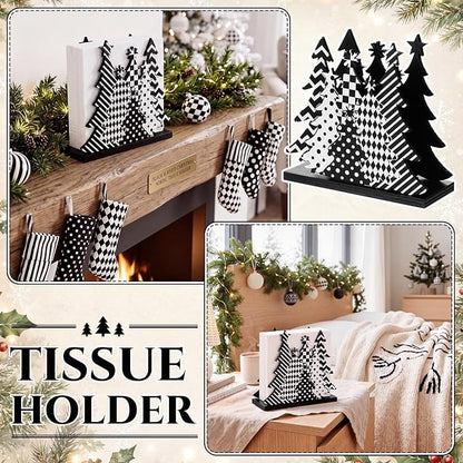 Christmas Tree Napkin Holder for Tables Black White Plaid Stripe Dots Christmas - Image 5