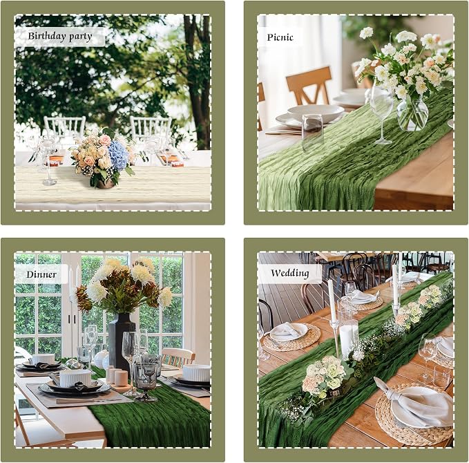 12 Pcs Gradient Green Cheesecloth Gauze Table Runners | Boho Wedding Decor - Image 5