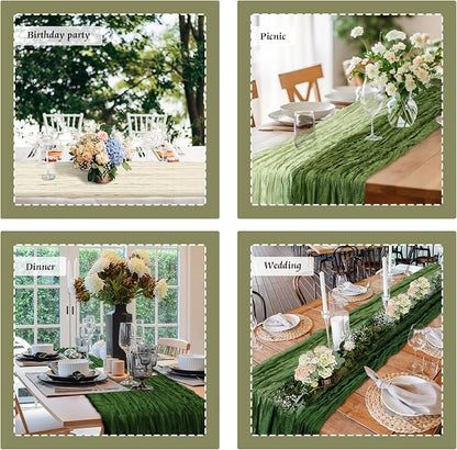 12 Pcs Gradient Green Cheesecloth Gauze Table Runners | Boho Wedding Decor - Image 5