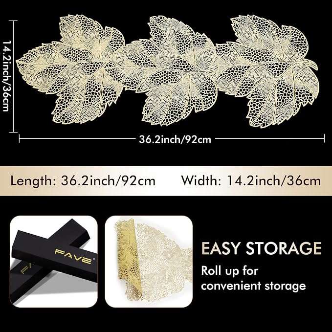 FAVE Gold Small Table Runner 36 Inch Dresser Vinyl Runner | Heat Resistant - Image 2