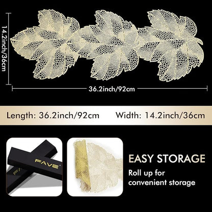 FAVE Gold Small Table Runner 36 Inch Dresser Vinyl Runner | Heat Resistant - Image 2