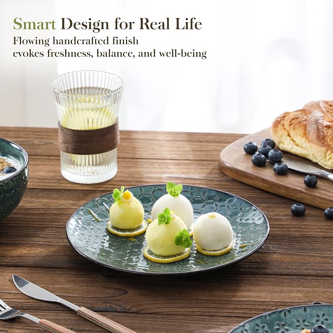 MALACASA 12 Pieces Dinnerware Sets, Farmhouse Plates and Bowls Sets, Embossed - Image 3