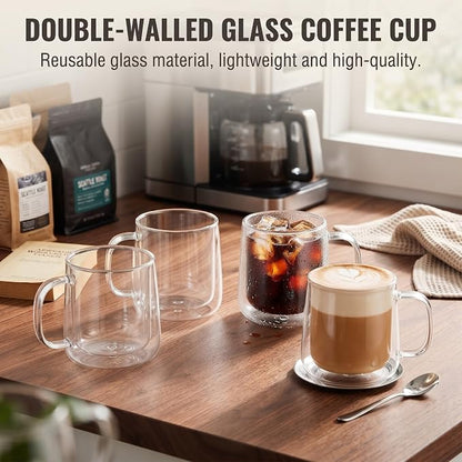 Patelai Glass Coffee Mugs Set of 4, 12 oz Clear Double Walled Coffee Cups - Image 5