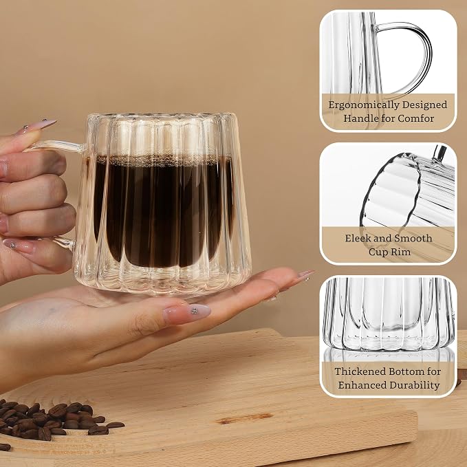 Joeyan Double Walled Glass Coffee Mugs, Latte Cappuccino Tea Cups - Image 4