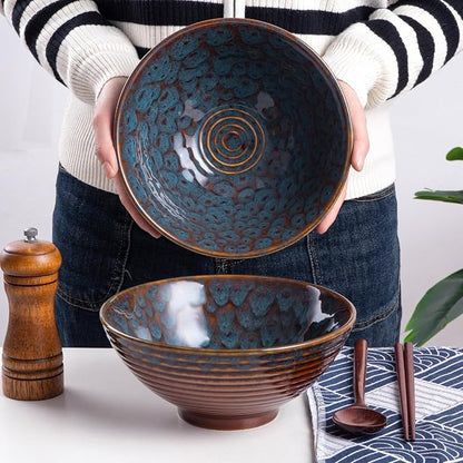 Ceramic Japanese Ramen Bowl Set, 2 Sets Asian Pho Udon Soup Noodle Bowls - Image 7