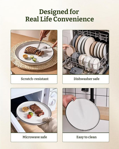 Famiware Nebula Plates and Bowls Set, 24 Pieces Dinnerware Sets, Dishes Set for 8, White with Black Rim