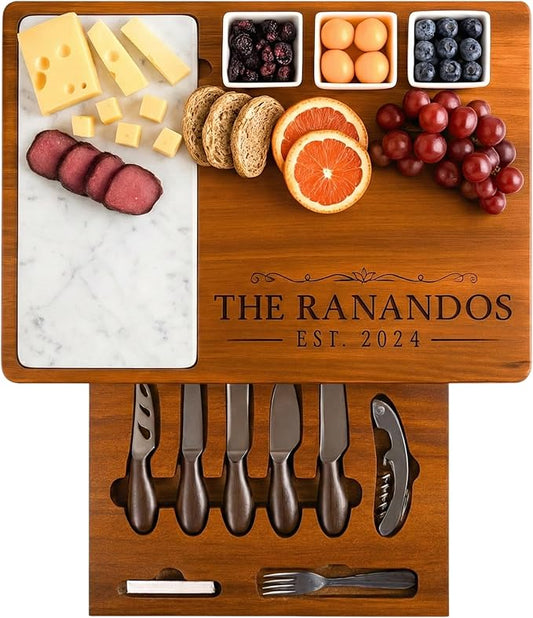Personalized Charcuterie Board Set with Stainless Steel Knives – Wedding, Bridal Shower, Anniversary, Engagement, Valentines Day Gifts for Her, Him, Housewarming, Gift for Couples, Custom Gifts