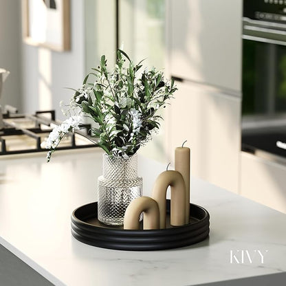 KIVY Round Decorative Concrete Tray 11x1,5 Inch - Modern Circle Coffee Table Bowl - Home Decor Table Tray for Livingroom & Bedroom - Modern Decorative Trays - Black Flat Bowl - Centerpiece Trays
