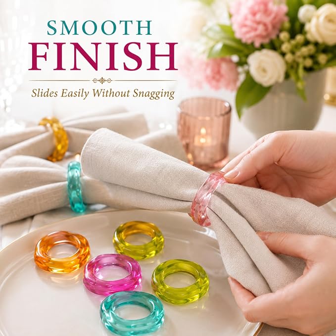 Epoxy Resin Spring Napkin Rings, 2.5x2.5x0.5 in. each, floral pastel design - Image 3