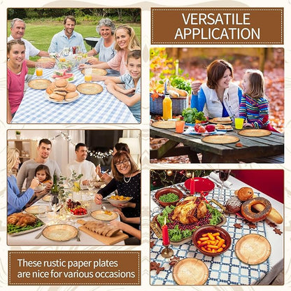 Tioncy 100 Pieces Wood Grain Paper Plates 7" 9" Rustic Wood Slice Plate Farmhouse Round Disposable Dinner Dish for Woodland Baby Shower Lumberjack Birthday Party Supplies